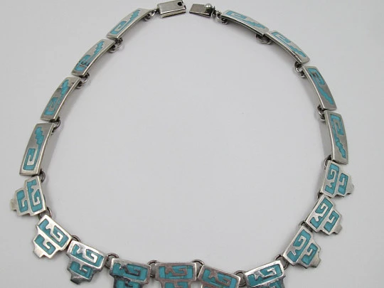 Collar plata ley 925 milésimas y turquesas. México. 1970