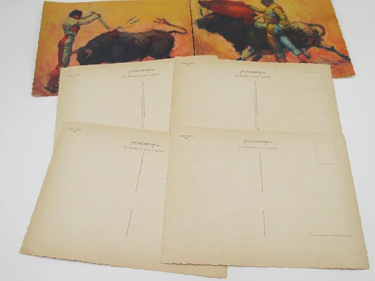 Collection of six colour bullfighting postcards (Tuser painter). Fonograf editions. 1959