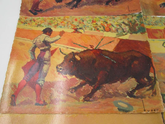 Collection of six colour bullfighting postcards (Tuser painter). Fonograf editions. 1959