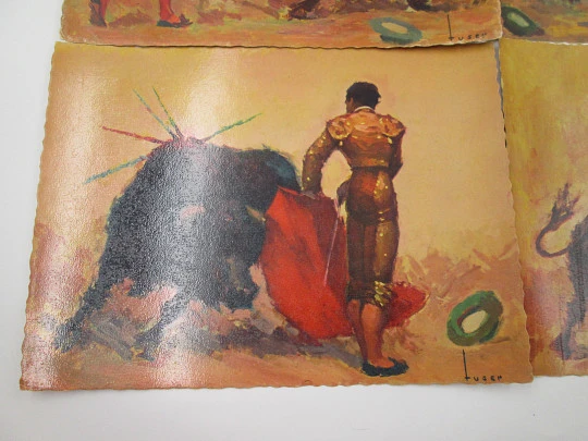 Collection of six colour bullfighting postcards (Tuser painter). Fonograf editions. 1959