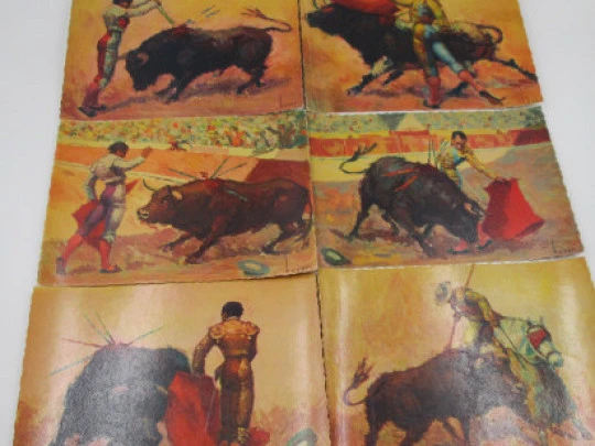 Collection of six colour bullfighting postcards (Tuser painter). Fonograf editions. 1959