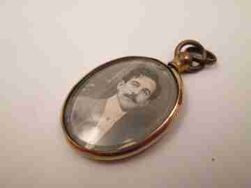 Collection of three antique photo frame pendants. Gold and silver metal. 1910's