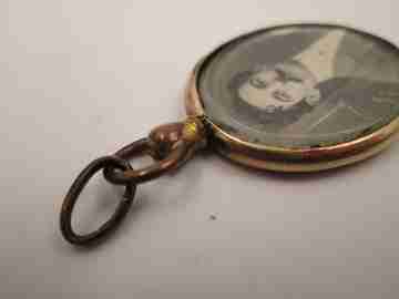 Collection of three antique photo frame pendants. Gold and silver metal. 1910's
