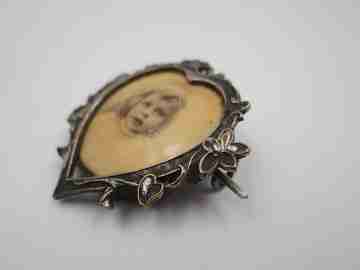 Collection of three antique photo frame pendants. Gold and silver metal. 1910's