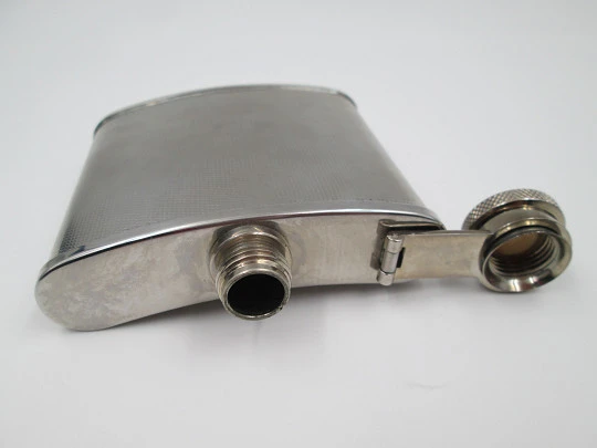 Collection three men's hip flasks. Stainless steel and leather. 1980's