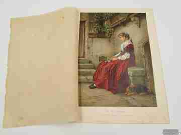 Colour engraving / lithography. The Orphan. Compte-Calix. 1890