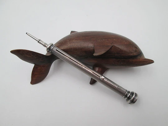 Combo mecánico Sampson Mordan. Plata ley. Lápiz y pluma. 1880. Piedra negra