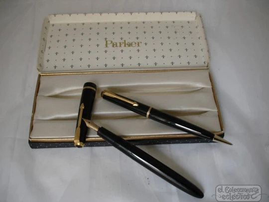 Conjunto de estilográfica y lapicero Parker Slimfold. Años 60