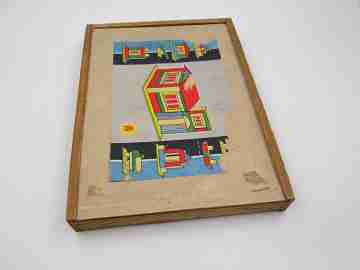 Construction and architecture game with wooden pieces. Original box. 1950's