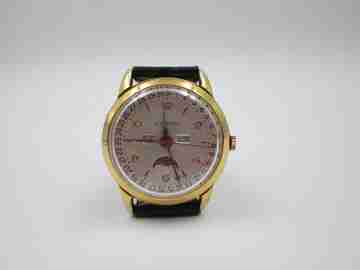 Coppel. Triple calendar & Moon phase. Steel and gold plated. Manual wind