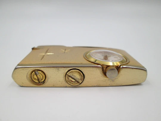 Cordial 33 butane lighter with Fero mechanical watch. Gold plated netal. 1960's. Swiss