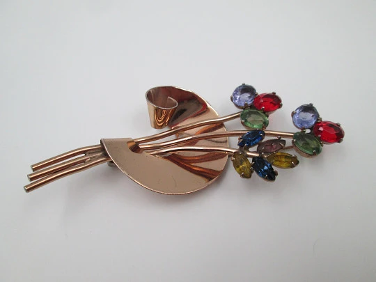 Coro tutti frutti brooch. Sterling silver vermeil and colored gems. 1930's. USA