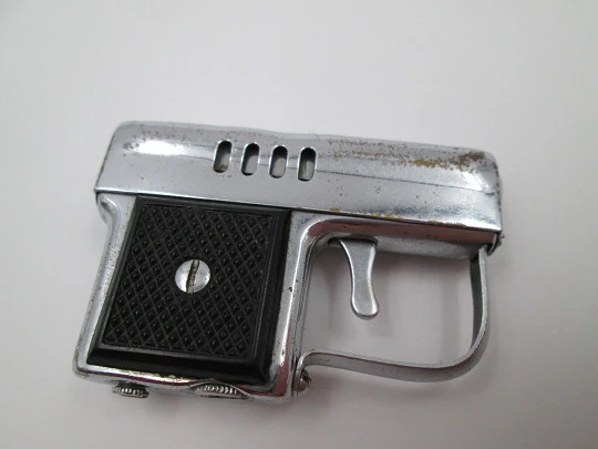 Corona miniature gun petrol pocket lighter. Silver metal. Japan. 1950's