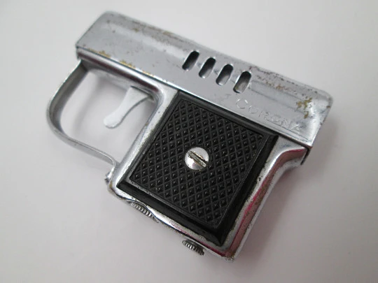 Corona miniature gun petrol pocket lighter. Silver metal. Japan. 1950's