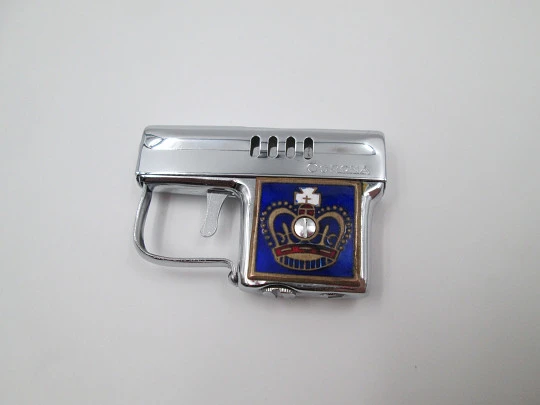 Corona petrol automatic lighter gun. Silver plated and enamel. Automatic. 1950's