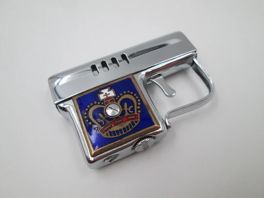 Corona petrol automatic lighter gun. Silver plated and enamel. Automatic. 1950's