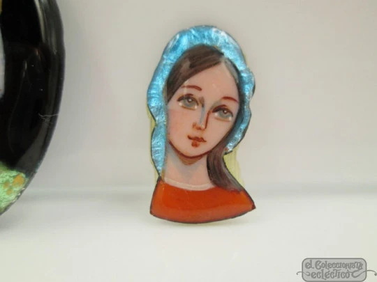 Couple of colours enamels on copper. 1940's. Spain. Virgin Mary