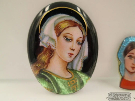 Couple of colours enamels on copper. 1940's. Spain. Virgin Mary