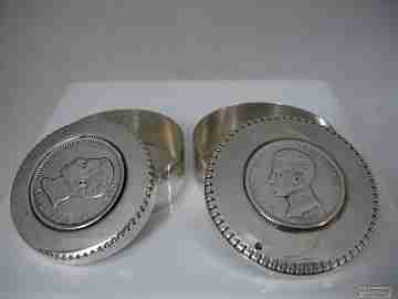 Couple of pill boxes. Silver. 1970's. One peseta King Alfonso XIII