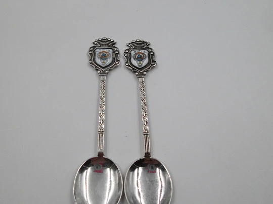 Couple ornate spoon. Sterling silver & enamel. Noya shield. 1980's