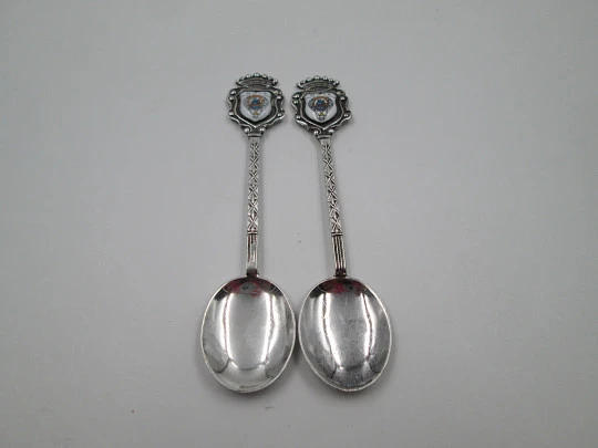 Couple ornate spoon. Sterling silver & enamel. Noya shield. 1980's