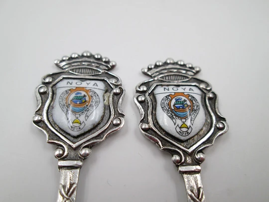 Couple ornate spoon. Sterling silver & enamel. Noya shield. 1980's