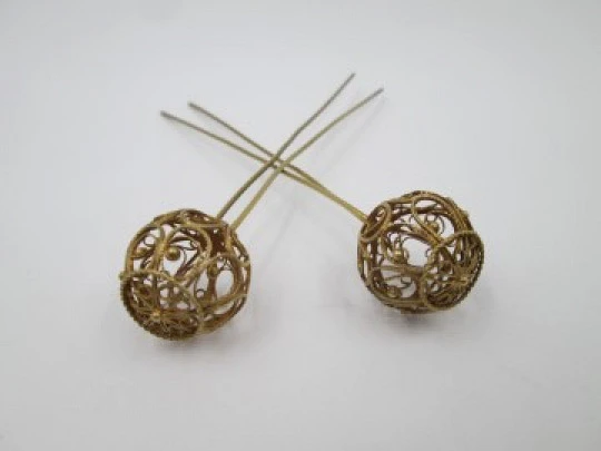 Couple women's hair pins. Regional jewelry. Silver vermeil. Filigree balls