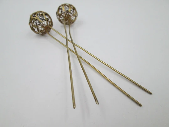 Couple women's hair pins. Regional jewelry. Silver vermeil. Filigree balls