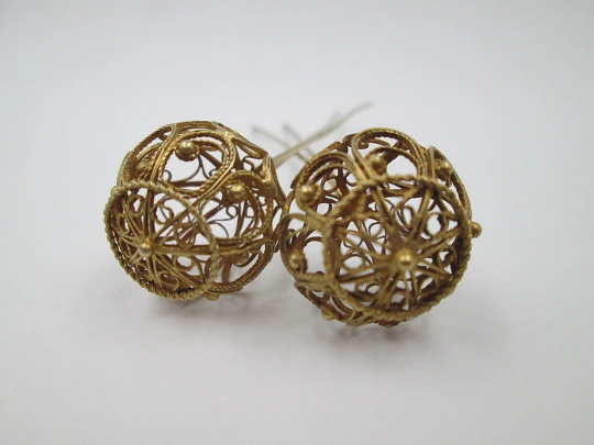 Couple women's hair pins. Regional jewelry. Silver vermeil. Filigree balls