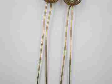 Couple women's hair pins. Regional jewelry. Silver vermeil. Filigree balls