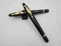 Creeks 'n' Creeks fountain pen and ballpoint set. Gold plated & black resin. France. 1980's