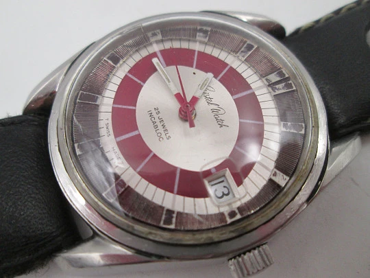 Cristal Watch. Acero inoxidable. Automático. Calendario. Esfera tricolor. 1970. Suiza
