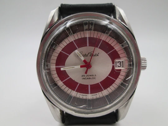 Cristal Watch. Acero inoxidable. Automático. Calendario. Esfera tricolor. 1970. Suiza