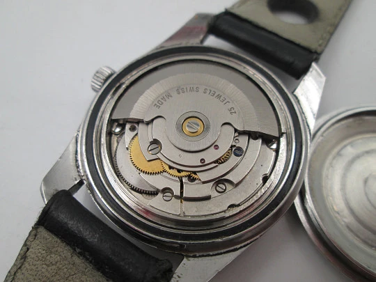 Cristal Watch. Acero inoxidable. Automático. Calendario. Esfera tricolor. 1970. Suiza