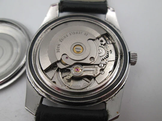 Cristal Watch. Acero inoxidable. Automático. Calendario. Esfera tricolor. 1970. Suiza