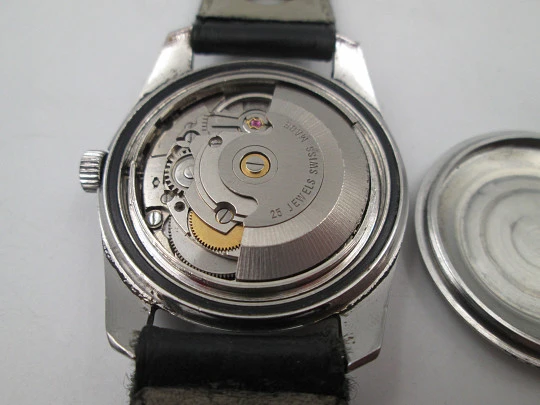 Cristal Watch. Acero inoxidable. Automático. Calendario. Esfera tricolor. 1970. Suiza