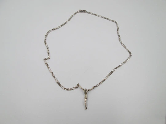 Cristo de Dalí con cadena de eslabones abiertos y trenzados. Plata de ley. 1990