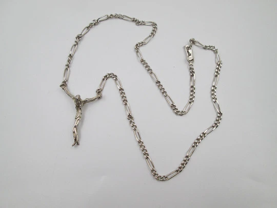 Cristo de Dalí con cadena de eslabones abiertos y trenzados. Plata de ley. 1990