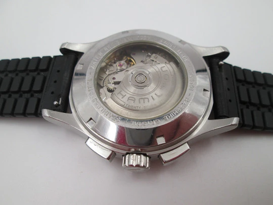 Cronógrafo automático Hamilton Khaki. Acero inoxidable. Esfera negra. Suiza. 2010
