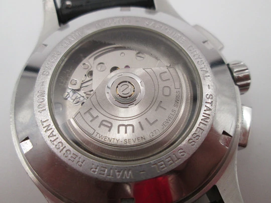 Cronógrafo automático Hamilton Khaki. Acero inoxidable. Esfera negra. Suiza. 2010