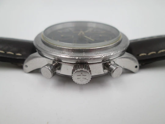 Cronógrafo automático Hamilton Lancaster. Acero inoxidable. Esfera negra. Suiza. 1990