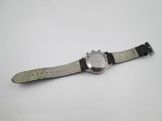 Cronógrafo automático Hamilton Lancaster. Acero inoxidable. Esfera negra. Suiza. 1990