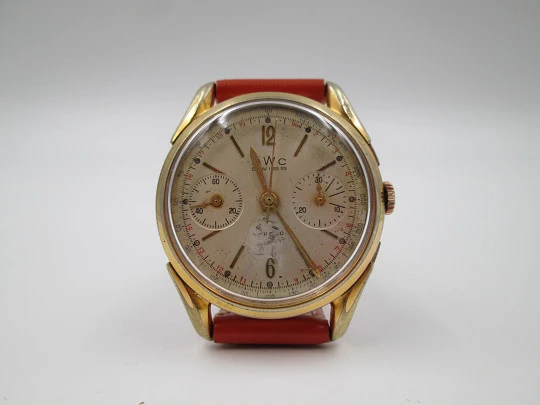 Cronógrafo BWC Swiss. Chapado oro / acero inoxidable. Cuerda manual. 1960. Suiza