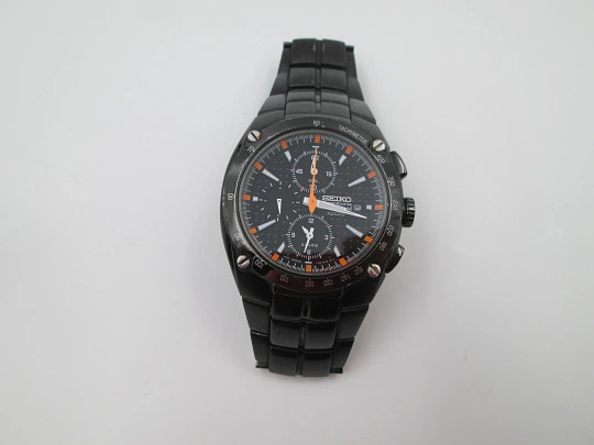 Cronógrafo Seiko Sportura 100m. Acero PVD negro. Alarma. Brazalete. Japón. 2000