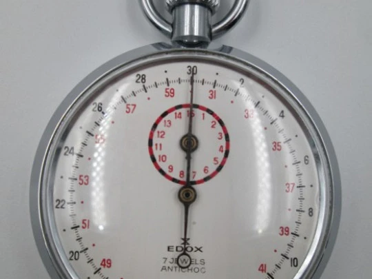 Cronómetro deportivo Edox. Metal cromado. Suiza. Cuerda. 1960