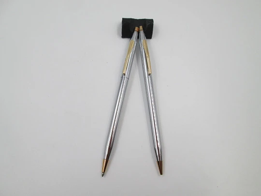 Cross Classic mechanical pencil and ballpoint pen set. Chromed metal & gold plated. Box