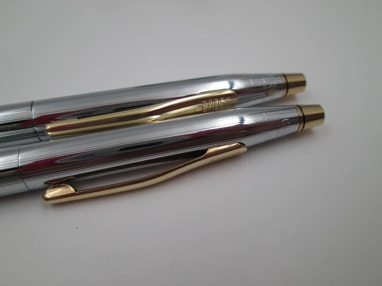 Cross Classic mechanical pencil and ballpoint pen set. Chromed metal & gold plated. Box