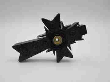 Cross with religious images viewer. Pope Leo XIII. Carved black resin. Europe. 1930's