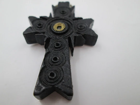 Cross with religious images viewer. Pope Leo XIII. Carved black resin. Europe. 1930's