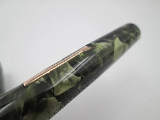 Croxley Dickinson fountain pen. Marble celluloid & gold plated. Lever filler. England